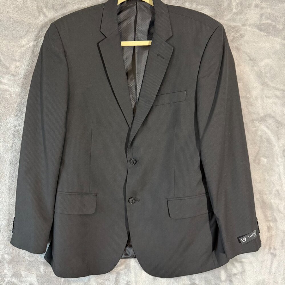 Van Heusen Black Two Piece Suit 40R Jacket & Pants Poly Viscose Blend 34x29